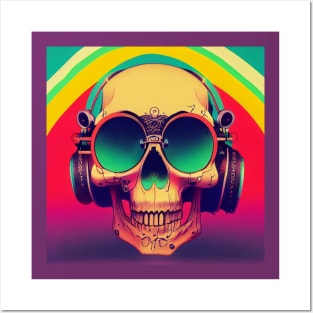 Retro Jams Skull With Headphones Posters and Art